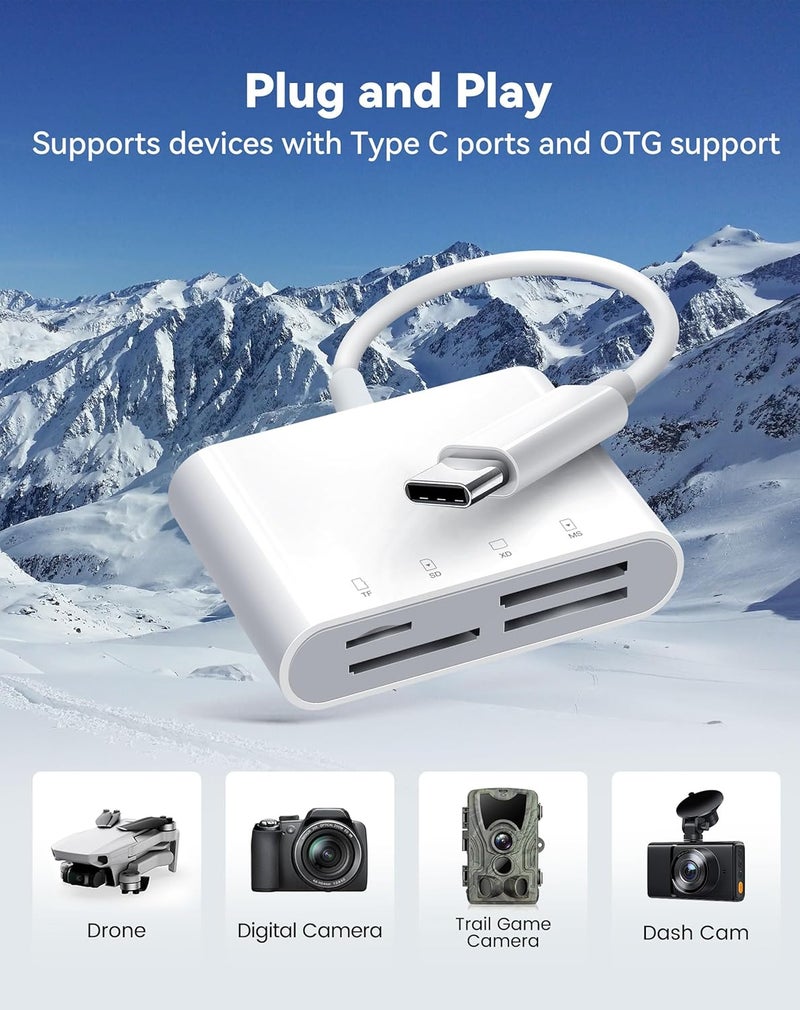 xdgeLoad USB C SD Card Reader for iPhone 15 16/iPad/MacBook/Mac, 4 Slots Type C Reader Supports SD/Micro SD/MS/XD-Picture (xD) Cards, Trail Camera Card Adapter Plug and Play - Image 5